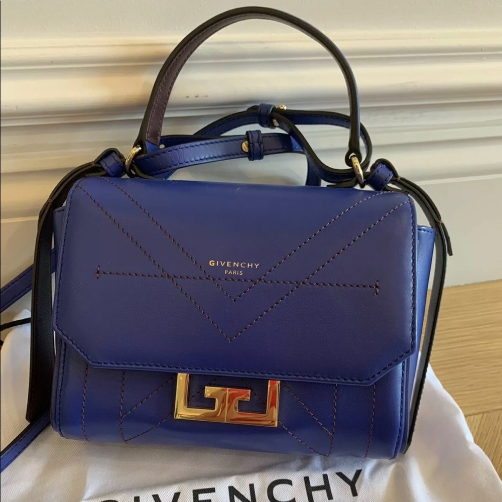 GIVENCHY The Mini Eden Leather Top Handle Bag in Blue Crossbody Retails $1350.00